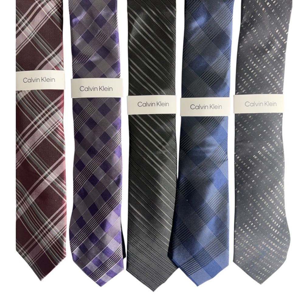 Calvin Klein Necktie Lot of 5 Mens One Size Ties Various Colors and Patterns New